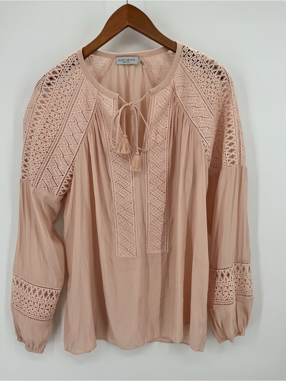 Ramy Brook Winnie Lace Panel Blouse Blush Pink Small